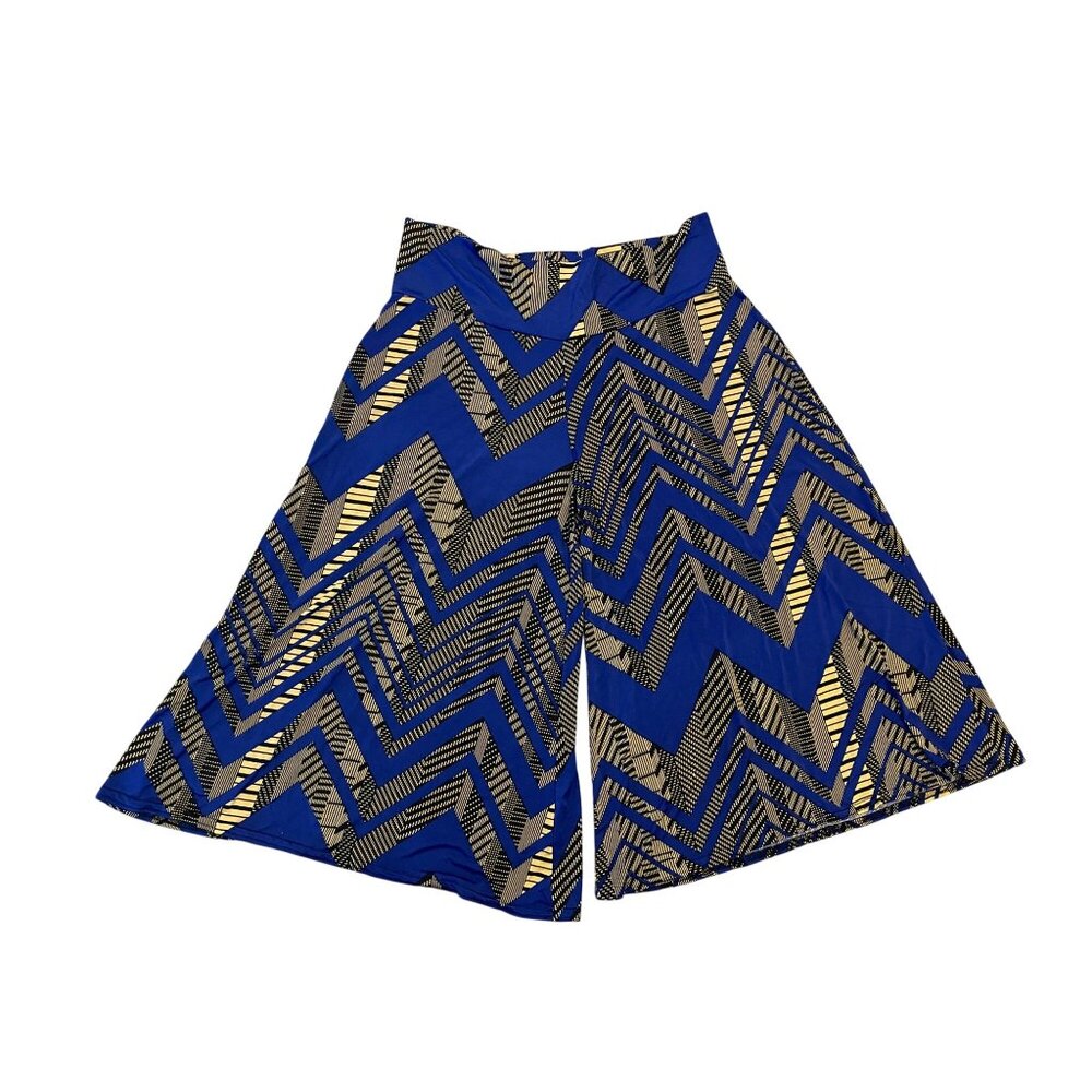 ASSA Navy &‎ Black Chevron Palazzo Pants - Wide Leg Stretch Knit Trousers - Picture 2 of 9